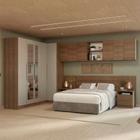 Quarto Completo Casal 580 cm Guarda-Roupa de Canto com Espelhos Rustic/Crema Neo Madesa 02