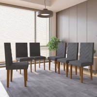 Conjunto 6 Cadeiras de Jantar com Pés em MDF Estofadas Fidelitá Itália Freijó/Grafite