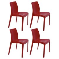 Kit 4 Cadeiras Plásticas Tramontina Vermelho Sala Cozinha Summa Alice Área Gourmet