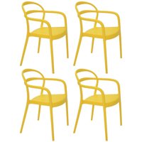 Kit 4 Cadeiras Amarelas com Braços Plásticas Tramontina Summa Sissi Mesa de Jantar
