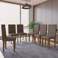Conjunto 6 Cadeiras de Jantar com Pés em MDF Estofadas Fidelitá Itália Freijó/Cacau