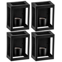 Kit 4 Arandelas Parede Muro Quadrada Lente Transparente Preto Grade E27 Dital