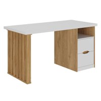 Mesa Escrivaninha Escritorio 2 Gavetas 1 Nicho 142 cm Olmo Branco Artany