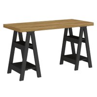 Mesa Escrivaninha Tampo Tamburato 4 Prateleiras 135X60 cm Olmo Preto Artany