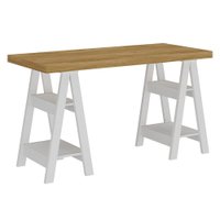 Mesa Escrivaninha Tampo Tamburato 4 Prateleiras 135X60 cm Olmo Branco Artany