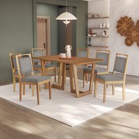 Conjunto Sala de Jantar Lina em Madeira Maciça C/6 Cadeiras Boucle Cinza
