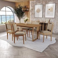 Conjunto Sala Jantar Lina em Madeira Maciça 6 Cadeiras Linho Fendi