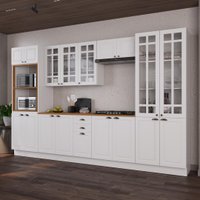 Armário de Cozinha Modulada Completa Fidelitá Nara 100% MDF 6 Peças 350cm 18 Portas 2 Gavetas Com Tampo e Rodapé Branco