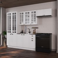 Armário de Cozinha Modulada Compacta Fidelitá Nara 100% MDF 4 Peças 280cm 12 Portas 2 Gavetas Sem Tampo e Rodapé Branco