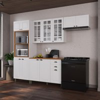 Armário de Cozinha Modulada Compacta Fidelitá Nara 100% MDF 4 Peças 270cm 12 Portas 2 Gavetas Com Tampo Branco