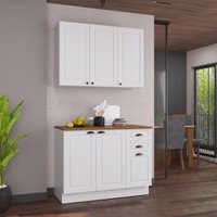 Armário de Cozinha Modulada Compacta Fidelitá Nara 100% MDF 2 Peças 120cm 6 Portas 2 Gavetas Com Tampo e Rodapé Branco