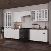 Armário de Cozinha Modulada Completa Fidelitá Nara 100% MDF 6 Peças 360cm 16 Portas 2 Gavetas Sem Tampo Branco