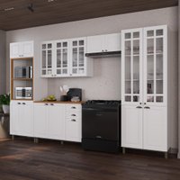 Armário de Cozinha Modulada Completa Fidelitá Nara 100% MDF 5 Peças 350cm 16 Portas 2 Gavetas Com Tampo Branco