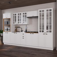 Armário de Cozinha Modulada Completa Fidelitá Nara 100% MDF 6 Peças 350cm 18 Portas 2 Gavetas Sem Tampo e Rodapé Branco