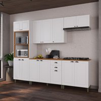 Armário de Cozinha Modulada Completa Fidelitá Nara 100% MDF 5 Peças 270cm 14 Portas 2 Gavetas Com Tampo Branco