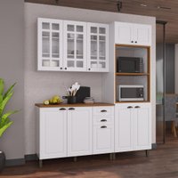 Armário de Cozinha Modulada Compacta Fidelitá Nara 100% MDF 3 Peças 190cm 10 Portas 2 Gavetas Com Tampo Branco