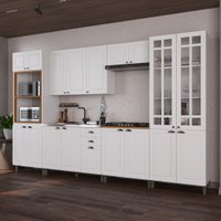 Armário de Cozinha Modulada Completa Fidelitá Nara 100% MDF 6 Peças 350cm 18 Portas 2 Gavetas Sem Tampo Branco