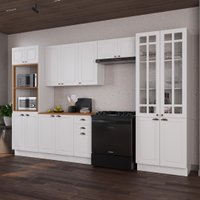 Armário de Cozinha Modulada Completa Fidelitá Nara 100% MDF 5 Peças 350cm 16 Portas 2 Gavetas Com Tampo e Rodapé Branco