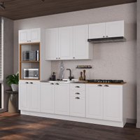Armário de Cozinha Modulada Completa Fidelitá Nara 100% MDF 5 Peças 270cm 14 Portas 2 Gavetas Sem Tampo e Rodapé Branco