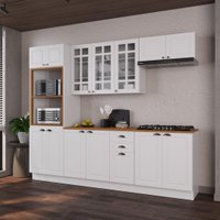 Armário de Cozinha Modulada Completa Fidelitá Nara 100% MDF 5 Peças 270cm 14 Portas 2 Gavetas Com Tampo e Rodapé Branco