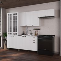 Armário de Cozinha Modulada Compacta Fidelitá Nara 100% MDF 4 Peças 280cm 12 Portas 2 Gavetas Sem Tampo Branco