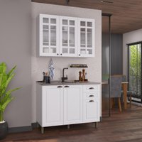 Armário de Cozinha Modulada Compacta Fidelitá Nara 100% MDF 2 Peças 120cm 6 Portas 2 Gavetas Sem Tampo Branco