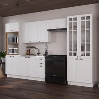 Armário de Cozinha Modulada Completa Fidelitá Nara 100% MDF 5 Peças 350cm 16 Portas 2 Gavetas Sem Tampo e Rodapé Branco