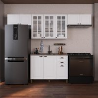 Armário de Cozinha Modulada Compacta Fidelitá Nara 100% MDF 4 Peças 280cm 10 Portas 2 Gavetas Sem Tampo Branco