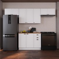 Armário de Cozinha Modulada Compacta Fidelitá Nara 100% MDF 4 Peças 280cm 10 Portas 2 Gavetas Com Tampo e Rodapé Branco