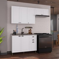 Armário de Cozinha Modulada Compacta Fidelitá Nara 100% MDF 3 Peças 200cm 8 Portas 2 Gavetas Sem Tampo
