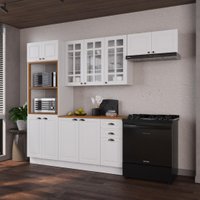 Armário de Cozinha Modulada Compacta Fidelitá Nara 100% MDF 4 Peças 270cm 12 Portas 2 Gavetas Com Tampo e Rodapé Branco