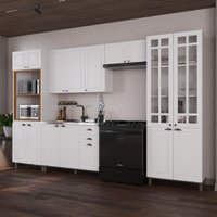 Armário de Cozinha Modulada Completa Fidelitá Nara 100% MDF 5 Peças 350cm 16 Portas 2 Gavetas Sem Tampo Branco