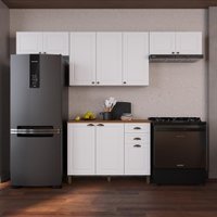 Armário de Cozinha Modulada Compacta Fidelitá Nara 100% MDF 4 Peças 280cm 10 Portas 2 Gavetas Com Tampo Branco