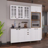 Armário de Cozinha Modulada Compacta Fidelitá Nara 100% MDF 3 Peças 190cm 10 Portas 2 Gavetas Sem Tampo Branco