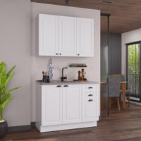 Armário de Cozinha Modulada Compacta Fidelitá Nara 100% MDF 2 Peças 120cm 6 Portas 2 Gavetas Sem Tampo e Rodapé Branco