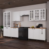 Armário de Cozinha Modulada Completa Fidelitá Nara 100% MDF 6 Peças 360cm 16 Portas 2 Gavetas Com Tampo Branco