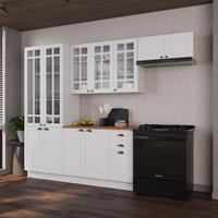 Armário de Cozinha Modulada Compacta Fidelitá Nara 100% MDF 4 Peças 280cm 12 Portas 2 Gavetas Com Tampo e Rodapé Branco