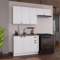 Armário de Cozinha Modulada Compacta Fidelitá Nara 100% MDF 3 Peças 200cm 8 Portas 2 Gavetas Sem Tampo e Rodapé Branco
