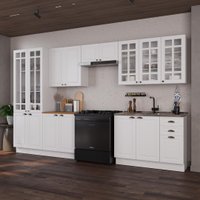 Armário de Cozinha Modulada Completa Fidelitá Nara 100% MDF 6 Peças 360cm 16 Portas 2 Gavetas Sem Tampo e Rodapé Branco