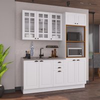 Armário de Cozinha Modulada Compacta Fidelitá Nara 100% MDF 3 Peças 190cm 10 Portas 2 Gavetas Sem Tampo e Rodapé Branco