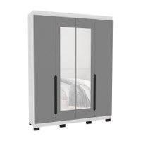 Guarda-Roupa Solteiro com Espelho Madrid 4 Portas 4 Gavetas Branco e Cinza