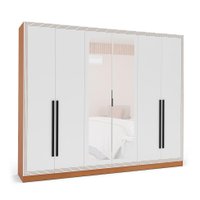 Guarda-Roupa Casal com Espelho Valência 6 Portas 4 Gavetas Freijó e Branco