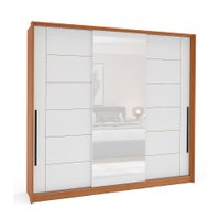 Guarda-Roupa Casal com Espelho Lisboa 3 Portas 4 Gavetas Freijó e Branco