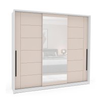 Guarda-Roupa Casal com Espelho Lisboa 3 Portas 4 Gavetas Branco e Creme