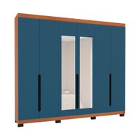Guarda-Roupa Casal com Espelho Madrid 6 Portas 4 Gavetas Freijó e Azul