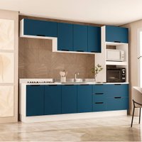 Cozinha Compacta sem Tampo com Rodapé Meena 10 Portas 4 Gavetas Azul e Branca