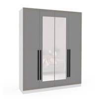 Guarda-Roupa Casal com Espelho Valência 4 Portas 4 Gavetas Branco e Cinza