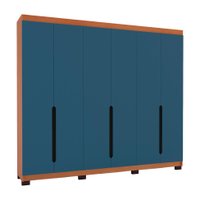 Guarda-Roupa Casal Madrid 6 Portas 4 Gavetas Freijó e Azul