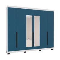 Guarda-Roupa Casal com Espelho Madrid 6 Portas 4 Gavetas Branco e Azul