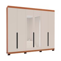 Guarda-Roupa Casal com Espelho Madrid 6 Portas 4 Gavetas Freijó e Creme